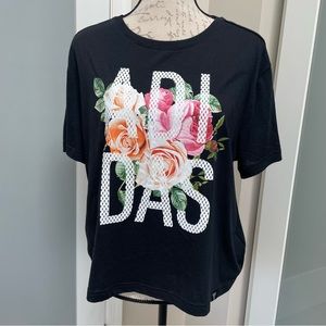 Adidas Floral T Shirt, Size 2X Plus, Black